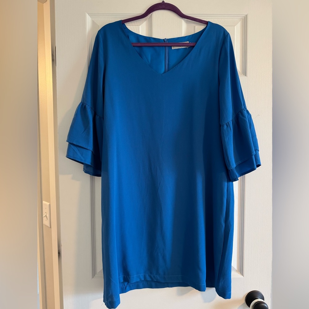 Blue Ruffle Sleeve Tunic Dress